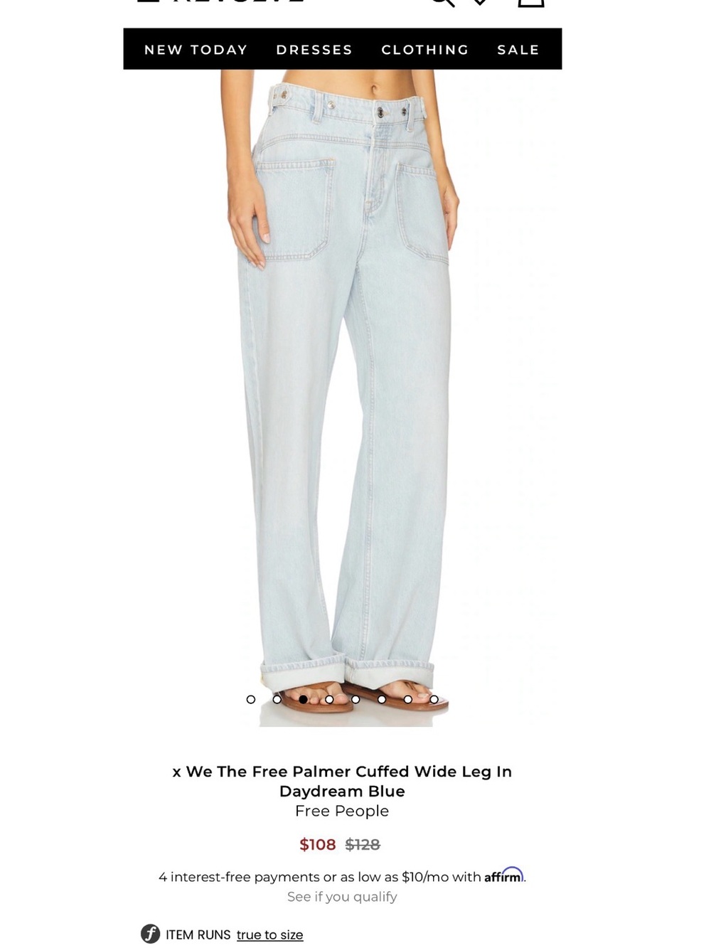 Free People Light Daydream Blue Wide-Leg Cuffed Jeans